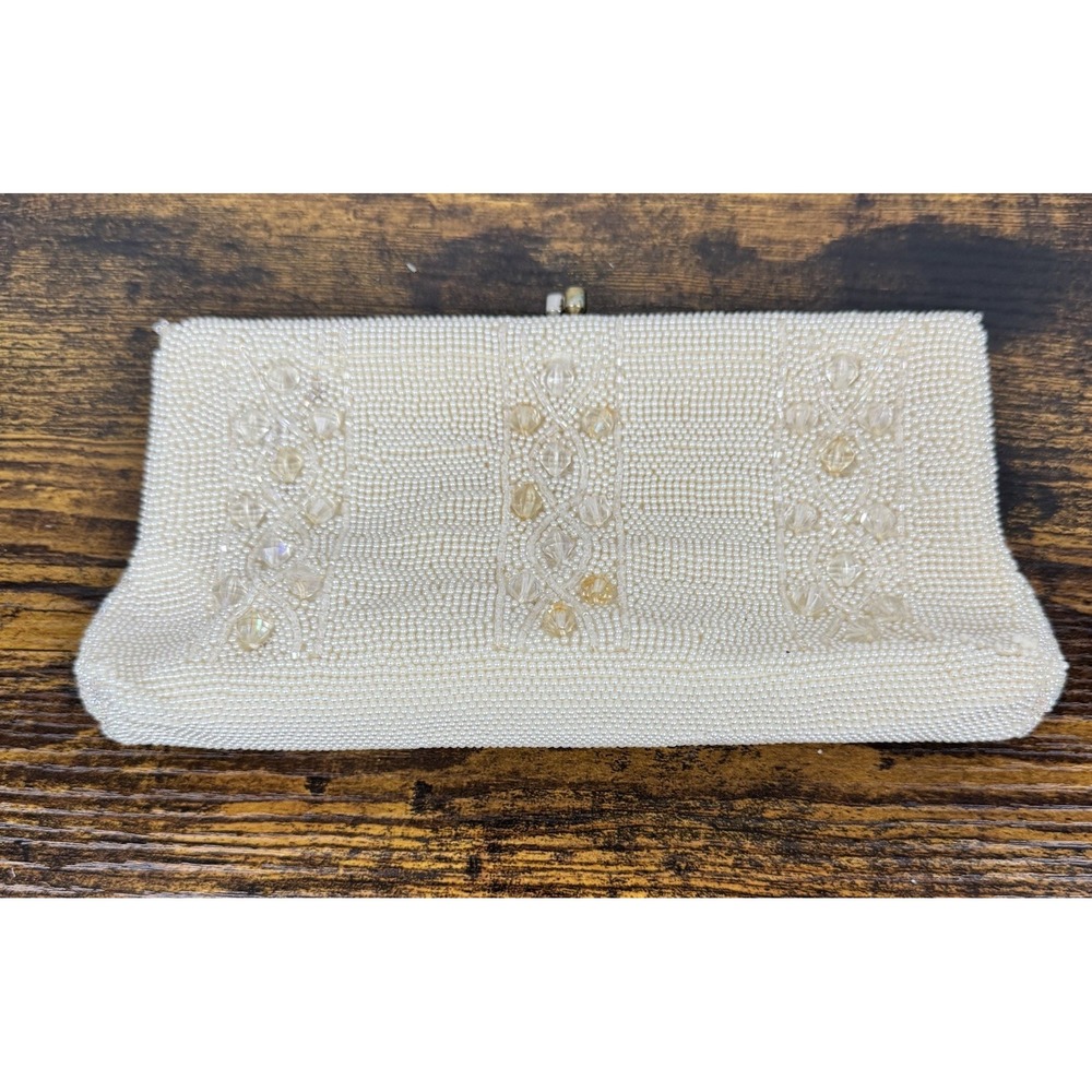 Vintage 1950s 1960s Faux Pearl Beaded Clutch‎ Bag Debbie John Wind Imports Japan